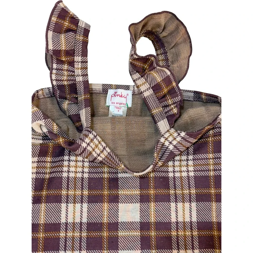 Pinky Los Angeles Girls Purple Plaid Pinafore Dress Ruffle Straps Size 7